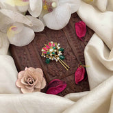 Vriksham Premium Lotus Kundan Jadau Jada Billai-Red White & Green-Green Bead-J3835